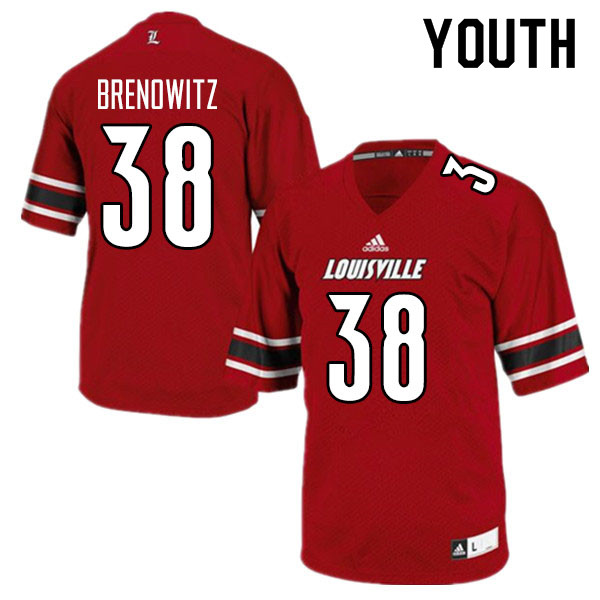 Youth #38 Drew Brenowitz Louisville Cardinals College Football Jerseys Sale-Red - Click Image to Close